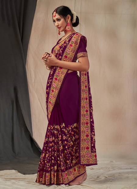 Wine Colour SATRANGI KASHMIRI New Exclusive Wear Georgette Stylish Latest Heavy Designer Saree Collection 5796